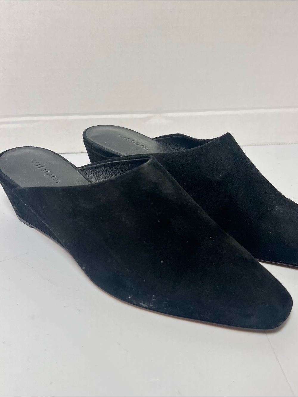 Vince Black Suede Pointed Wedge Mules